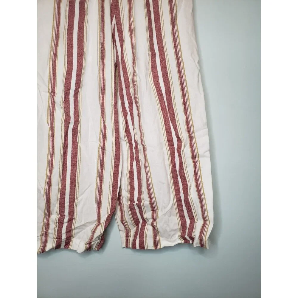 Japna Women S Jumpsuit Red Stripe Linen Cotton Blend Cutout Side Coastal Cropped - Picture 3 of 6
